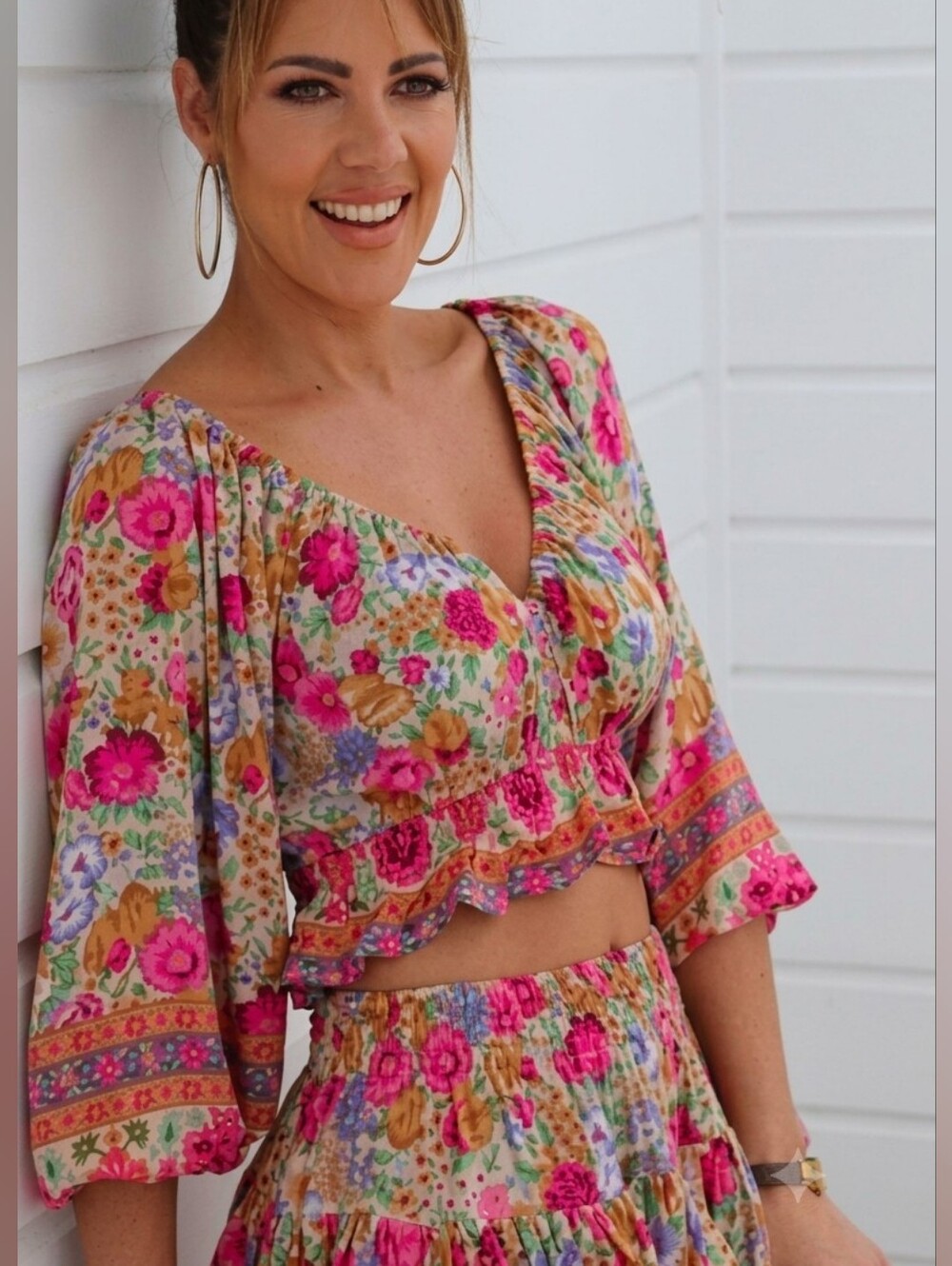 LIVE LIKE LIL Floral Off Shoulder Crop Top M L Boho Cottagecore Peasant Blouse